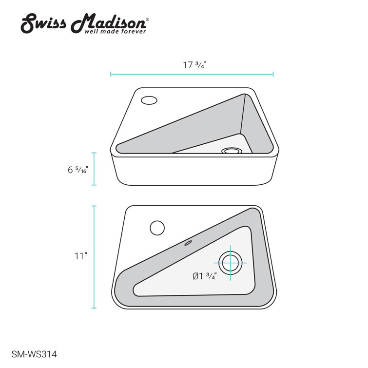 White Ceramic Wall-Mount Sink with Left Side Faucet
