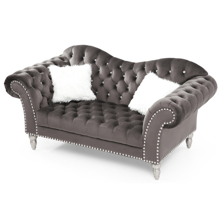 Wilshire 75'' Dark Gray Velvet Tufted Chesterfield Loveseat
