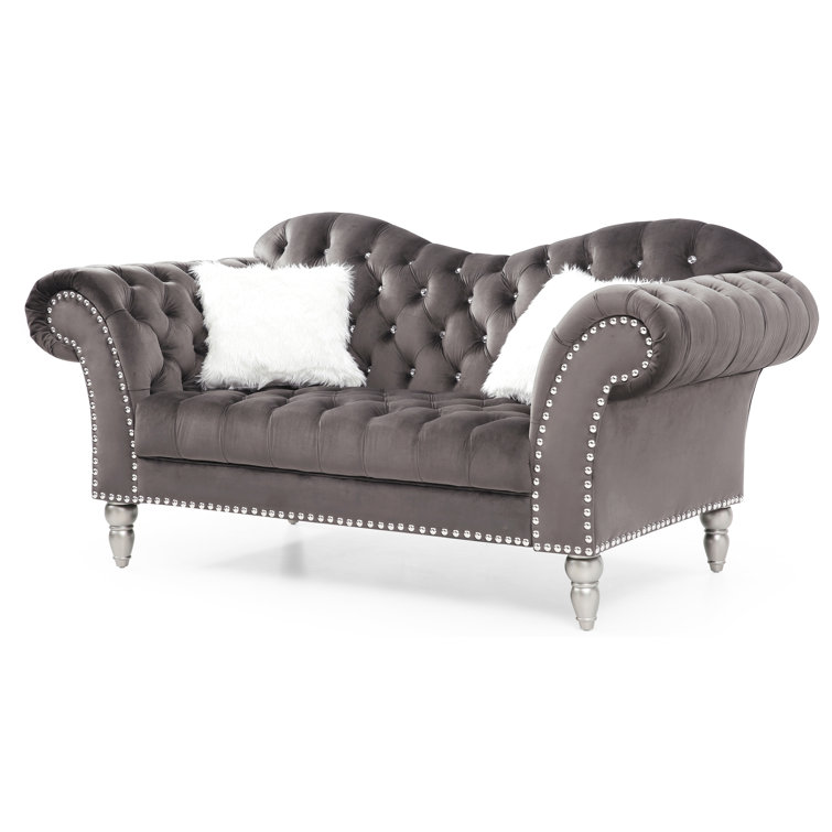 Wilshire 75'' Dark Gray Velvet Tufted Chesterfield Loveseat