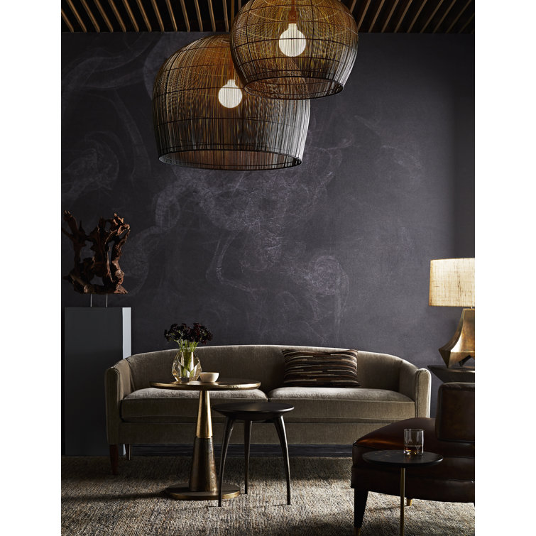 Ombre Black and Brass Dome Pendant with Woven Texture