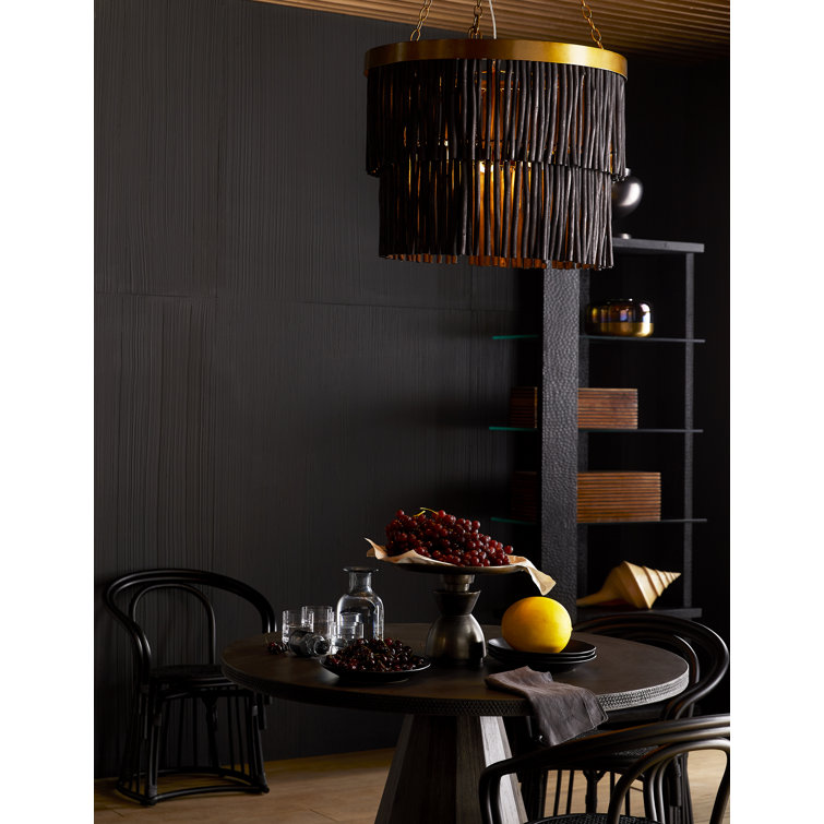 Large Black and Brass Drum Chandelier with Glass Accents