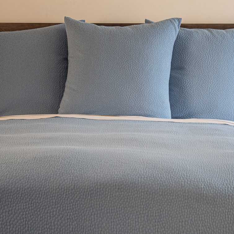 Modern Pebble Pattern Blue Cotton Queen Coverlet Set