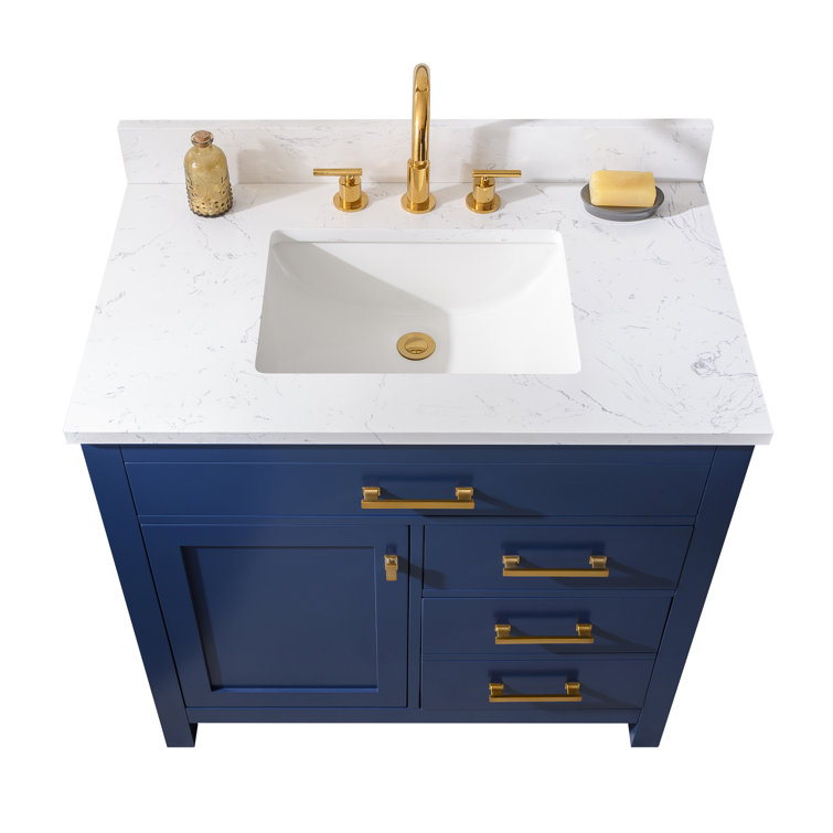 Jasper Navy Blue 36'' Freestanding Single Vanity with Carrara White Top