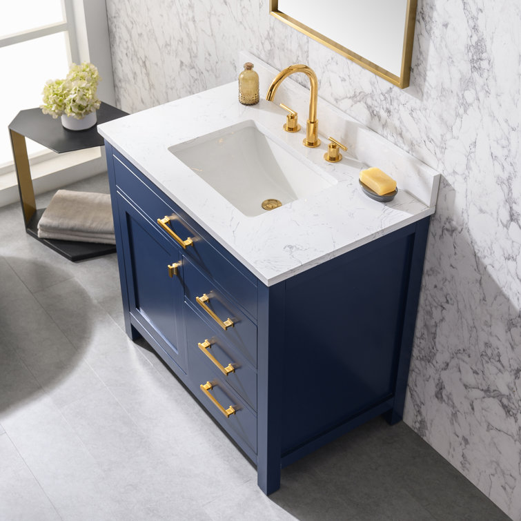 Jasper Navy Blue 36'' Freestanding Single Vanity with Carrara White Top
