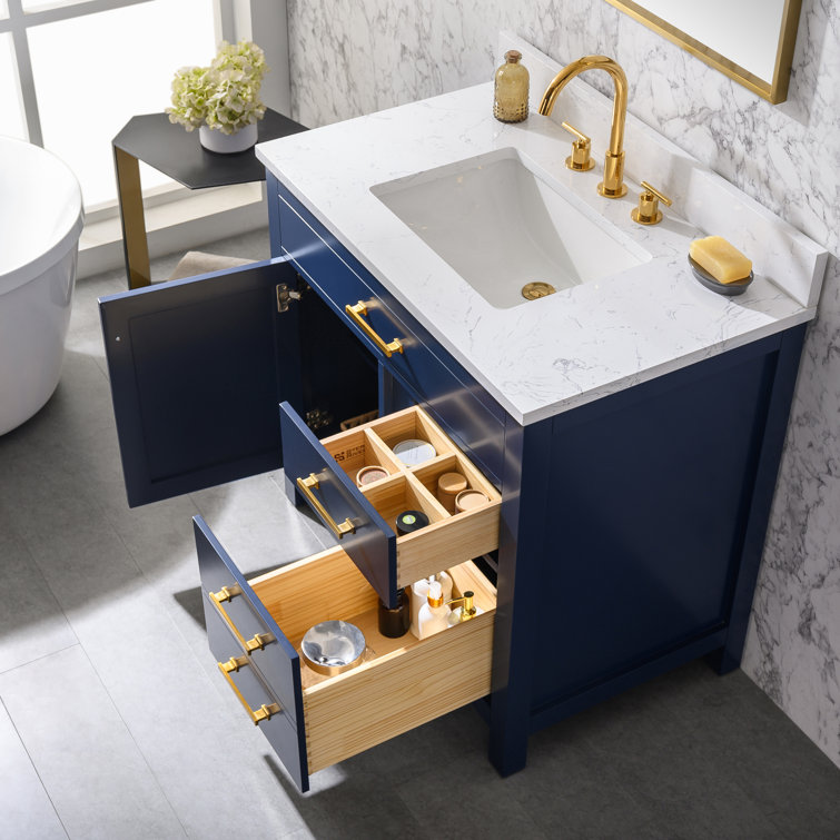 Jasper Navy Blue 36'' Freestanding Single Vanity with Carrara White Top