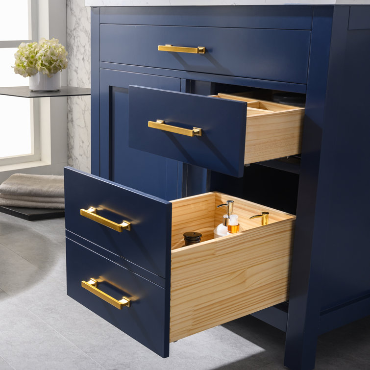 Jasper Navy Blue 36'' Freestanding Single Vanity with Carrara White Top