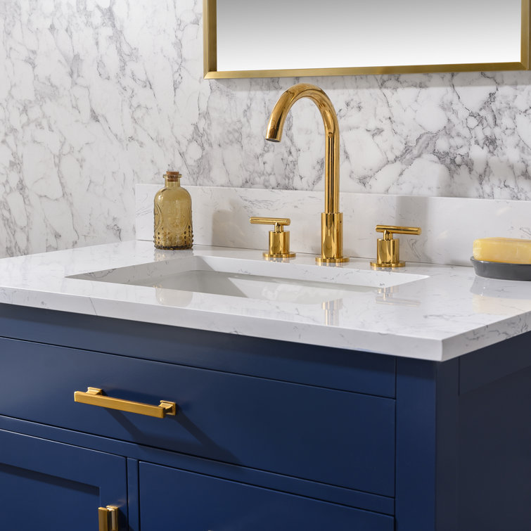 Jasper Navy Blue 36'' Freestanding Single Vanity with Carrara White Top
