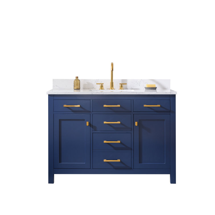 Navy Blue 48'' Single Bathroom Vanity with Carrara White Top