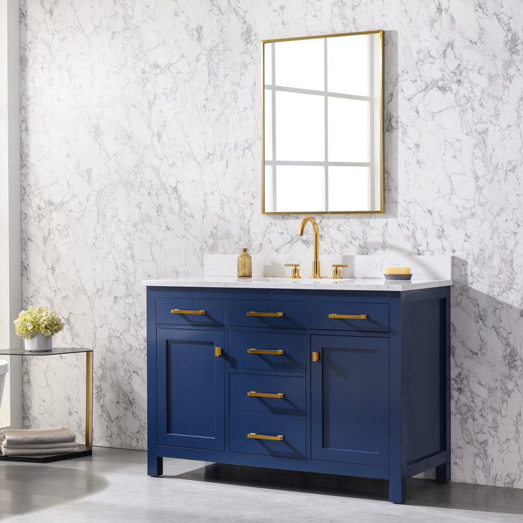 Navy Blue 48'' Single Bathroom Vanity with Carrara White Top