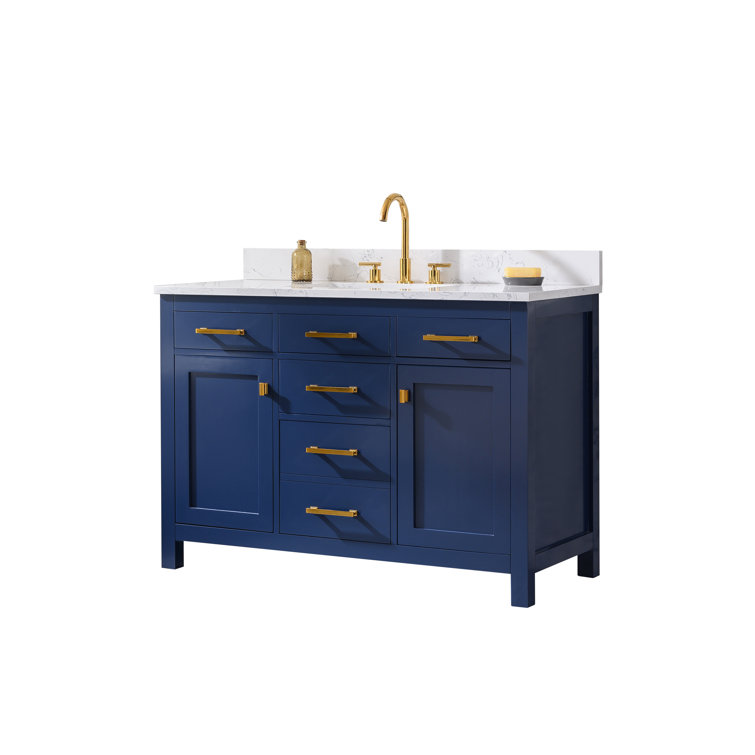 Navy Blue 48'' Single Bathroom Vanity with Carrara White Top