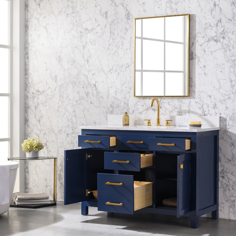 Navy Blue 48'' Single Bathroom Vanity with Carrara White Top