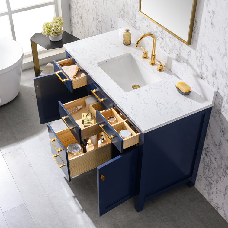 Navy Blue 48'' Single Bathroom Vanity with Carrara White Top
