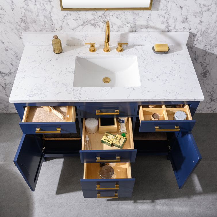 Navy Blue 48'' Single Bathroom Vanity with Carrara White Top