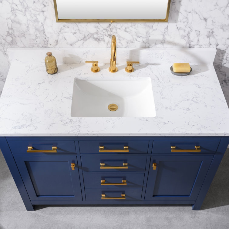 Navy Blue 48'' Single Bathroom Vanity with Carrara White Top