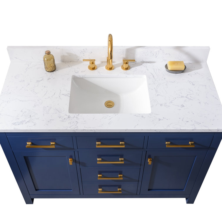 Navy Blue 48'' Single Bathroom Vanity with Carrara White Top