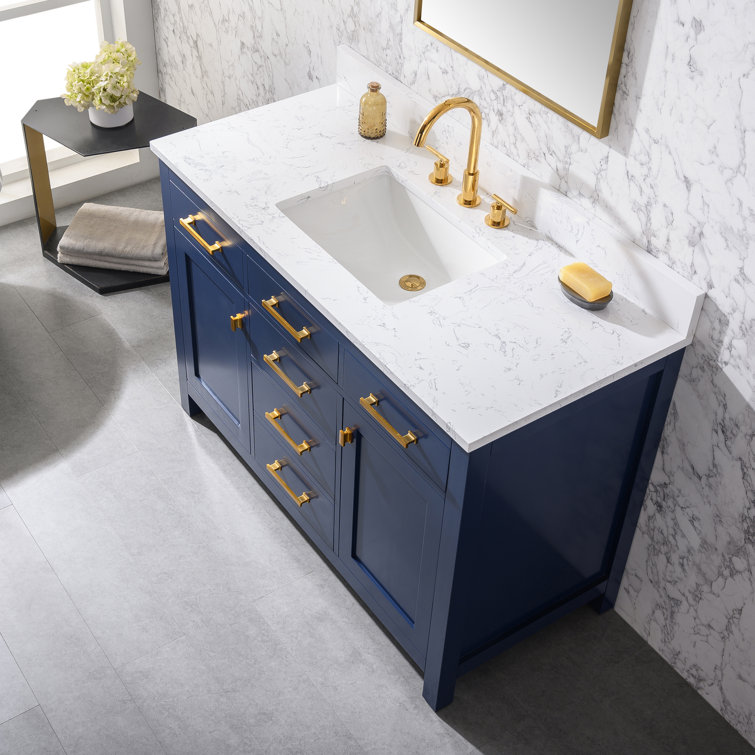 Navy Blue 48'' Single Bathroom Vanity with Carrara White Top