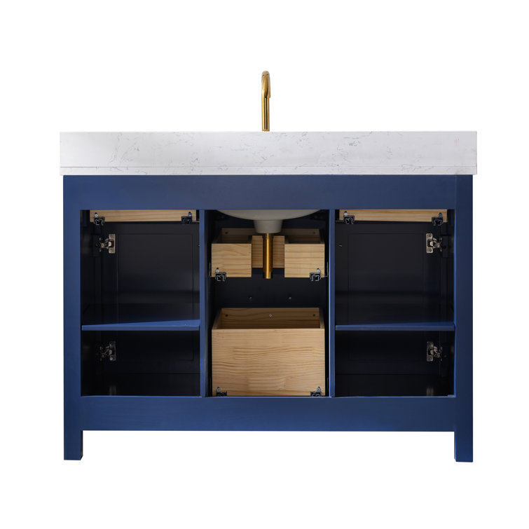 Navy Blue 48'' Single Bathroom Vanity with Carrara White Top