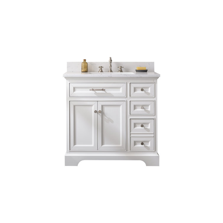 Thompson 36" White Freestanding Bathroom Vanity with Carrara Countertop