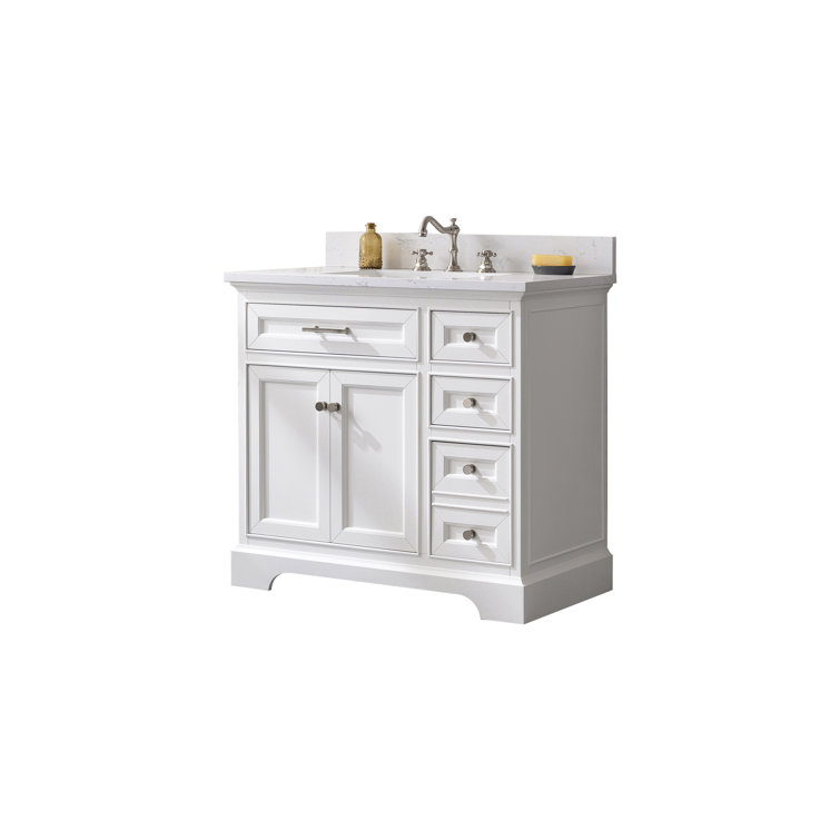 Thompson 36" White Freestanding Bathroom Vanity with Carrara Countertop