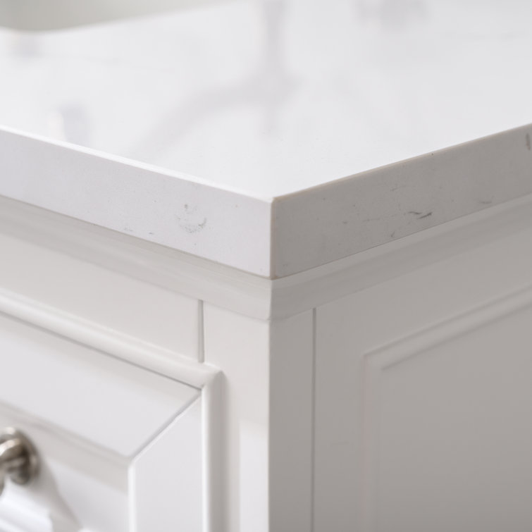 Thompson 36" White Freestanding Bathroom Vanity with Carrara Countertop