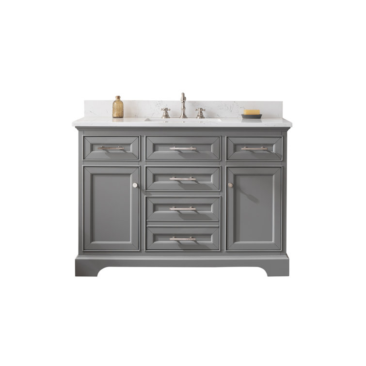 Thompson 48'' Gray Solid Wood Bathroom Vanity with Stone Top