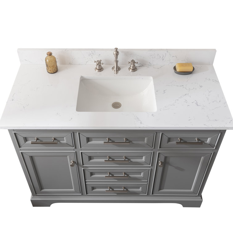 Thompson 48'' Gray Solid Wood Bathroom Vanity with Stone Top