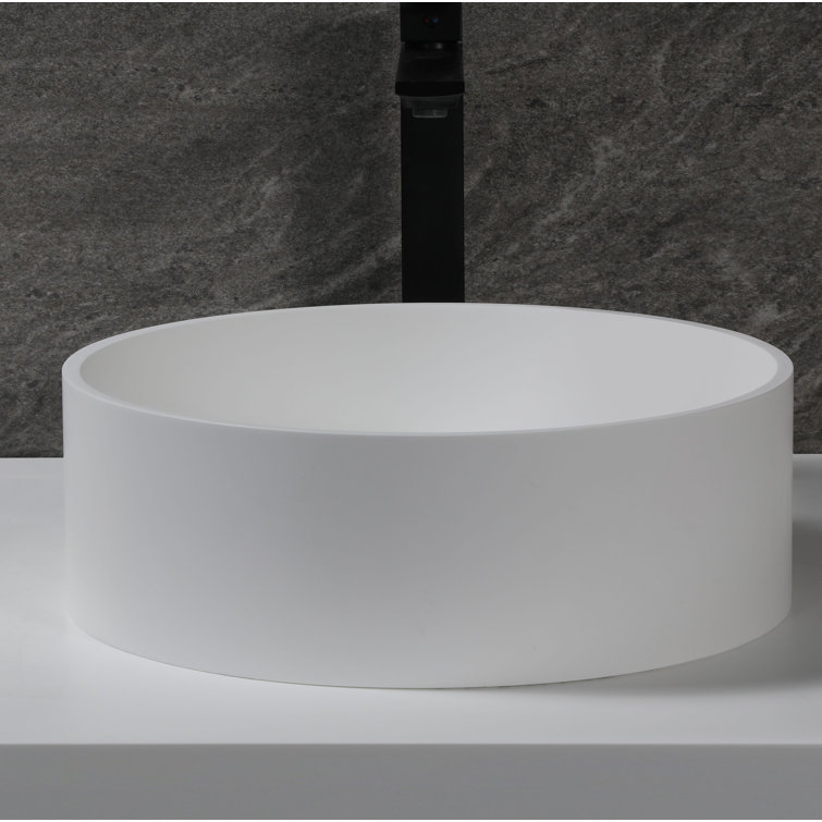 Matte White Resin Circular Bathroom Sink with Concealed Drain