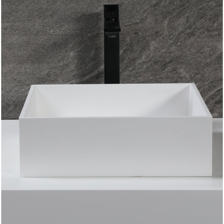 Matte White Square Resin Bathroom Sink with Concealed Drain