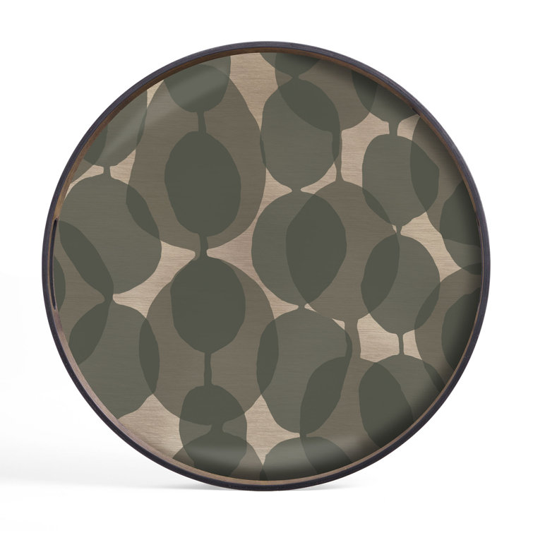 Round Black Wooden Tray with Glass Inlay
