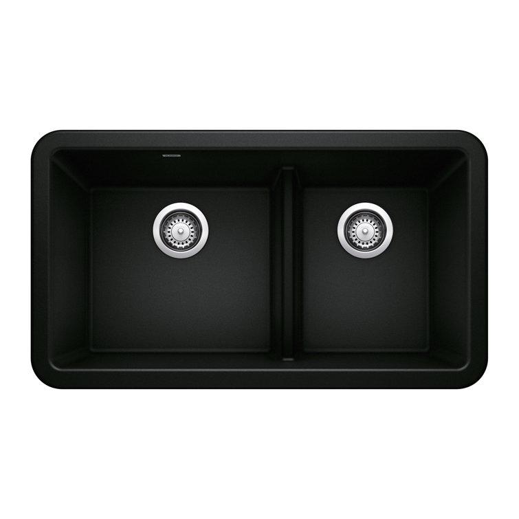 Coal Black Granite Composite Double Bowl Farmhouse Sink