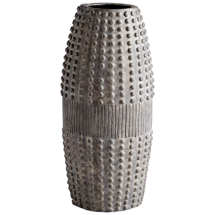 Gray Ceramic Ribbed Decorative Table Vase