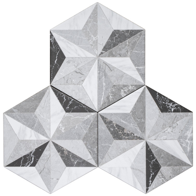 Iris Hexagon Gray and White Porcelain Tile