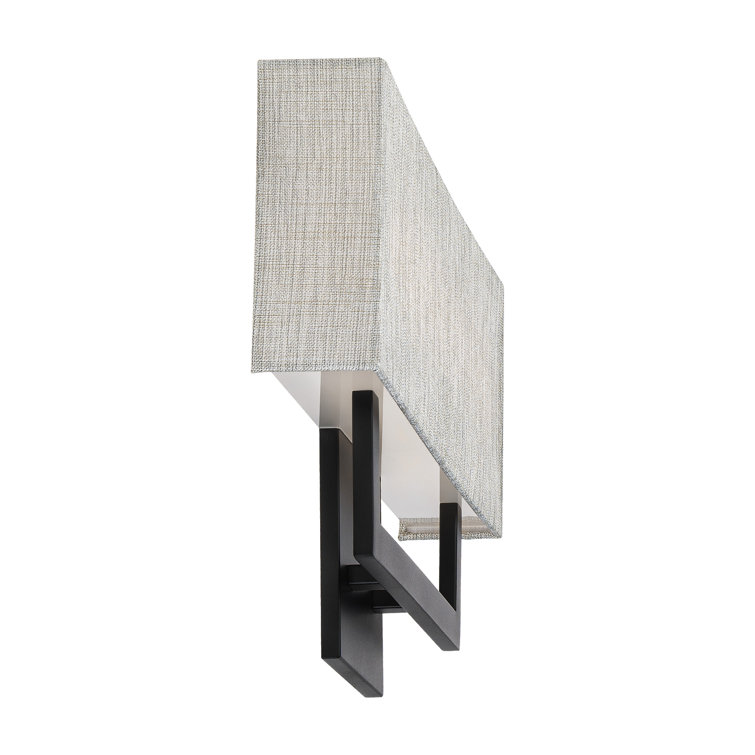 Manhattan Black LED Wall Sconce with Beige Fabric Shade, 22" Wide