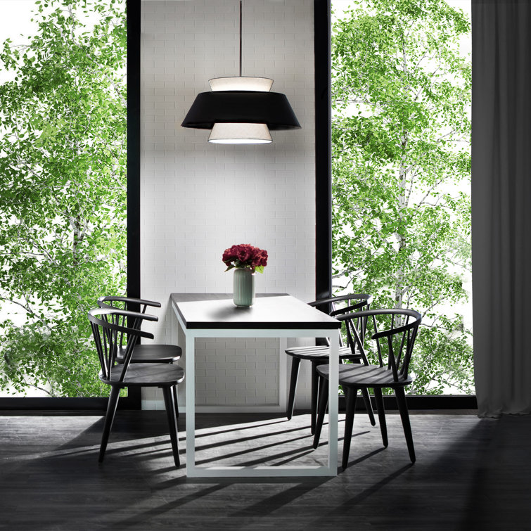 Rena Matte Black Aluminum LED Drum Pendant with Beige Fabric Shade