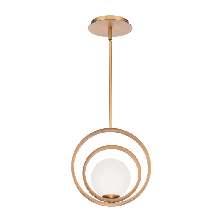 Mini Globe Aged Brass LED Indoor/Outdoor Pendant with Opal Glass