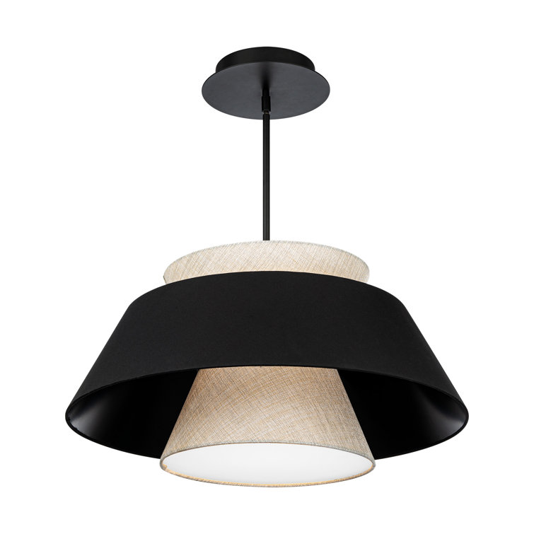 Rena Matte Black Aluminum LED Drum Pendant with Beige Fabric Shade