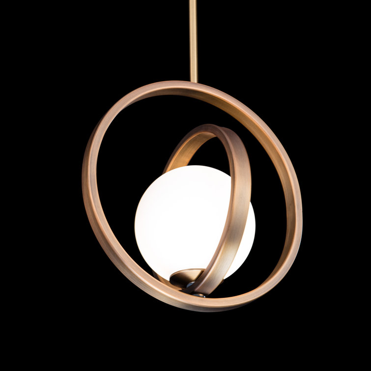 Mini Globe Aged Brass LED Indoor/Outdoor Pendant with Opal Glass