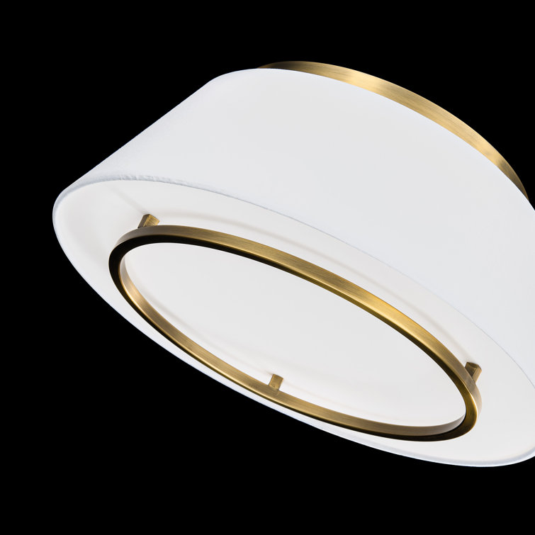 Hailey 16" Aged Brass LED Flush Mount with White Fabric Shade
