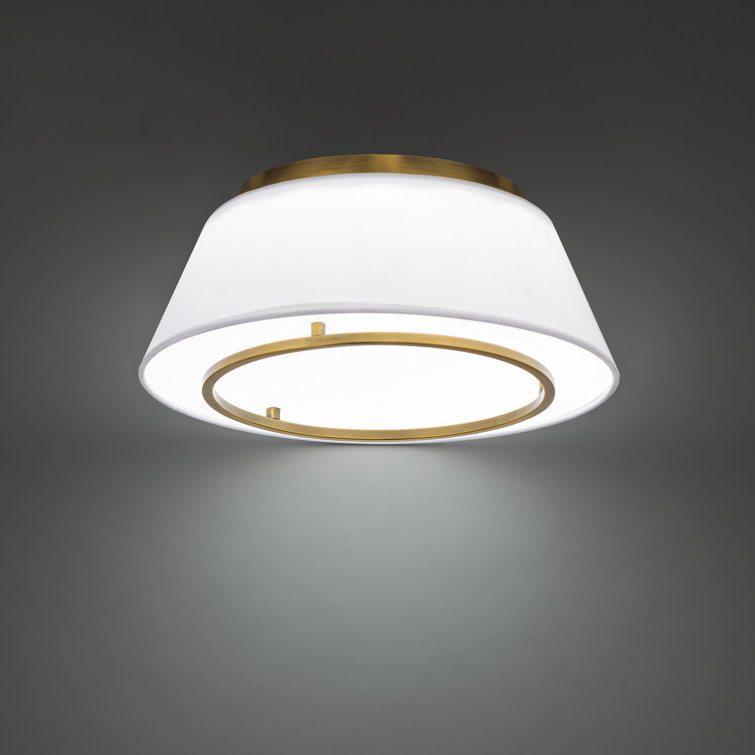 Hailey 16" Aged Brass LED Flush Mount with White Fabric Shade