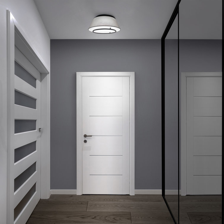Hailey 16" Aged Brass LED Flush Mount with White Fabric Shade