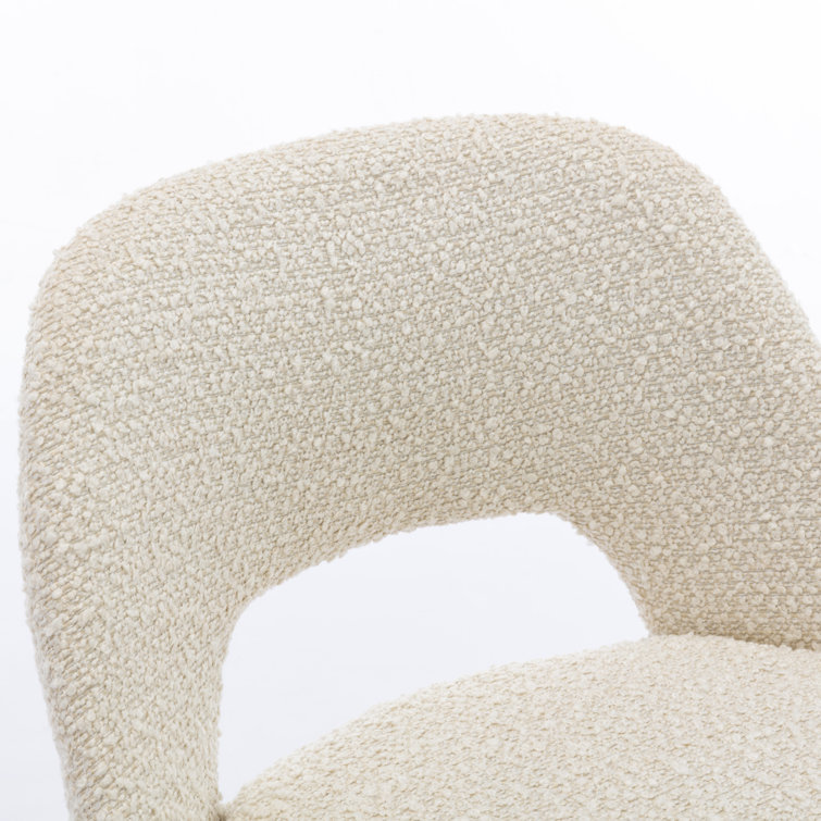 White Boucle Upholstered Counter Stools with Black Metal Legs, Set of 2