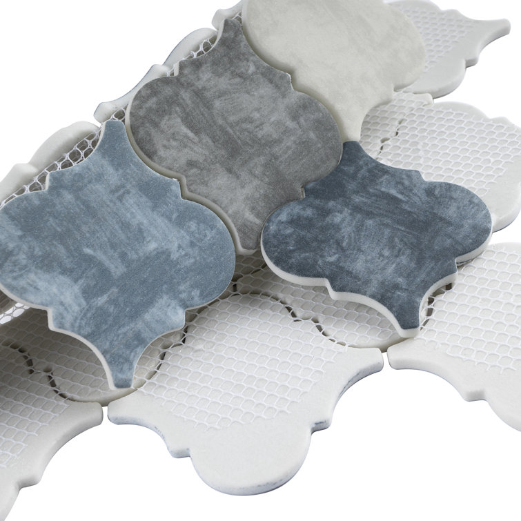 Recycle 4" x 4" Glass Arabesque Fabric look Mosaic Wall Tile