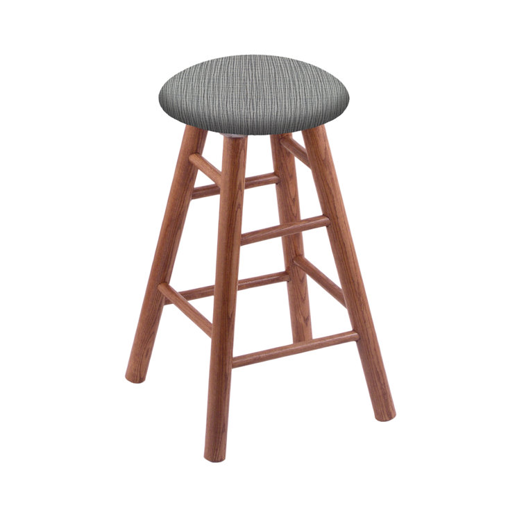 Swivel Medium Oak Backless Bar Stool with Axis Denim Seat