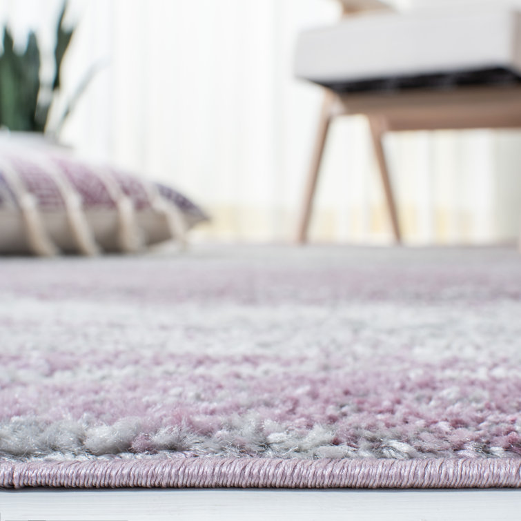 Grey and Purple Abstract Synthetic Area Rug, 10' x 14'