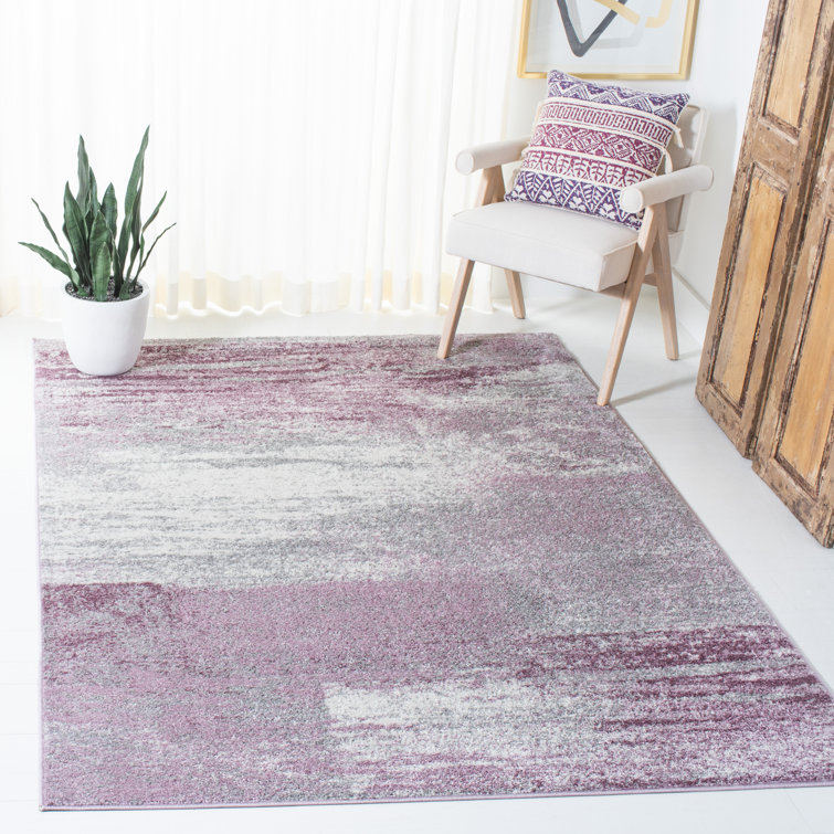 Grey and Purple Abstract Synthetic Area Rug, 10' x 14'