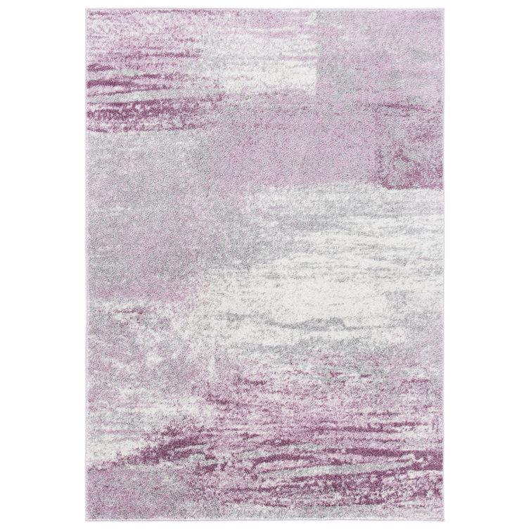 Grey and Purple Abstract Synthetic Area Rug, 10' x 14'