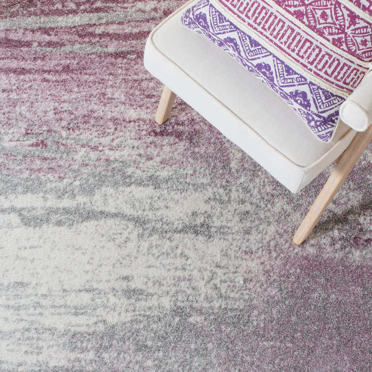 Grey and Purple Abstract Synthetic Area Rug, 10' x 14'