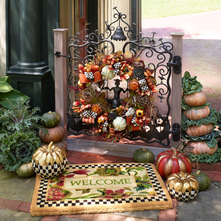 Black Forged Iron Garden Gate with Decorative Swing