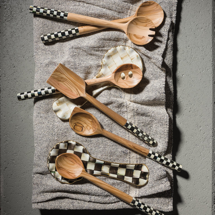 Courtly Check Hand-Painted Ceramic Spoon Rest with Gold-Lustre