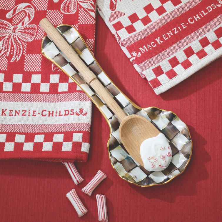 Courtly Check Hand-Painted Ceramic Spoon Rest with Gold-Lustre